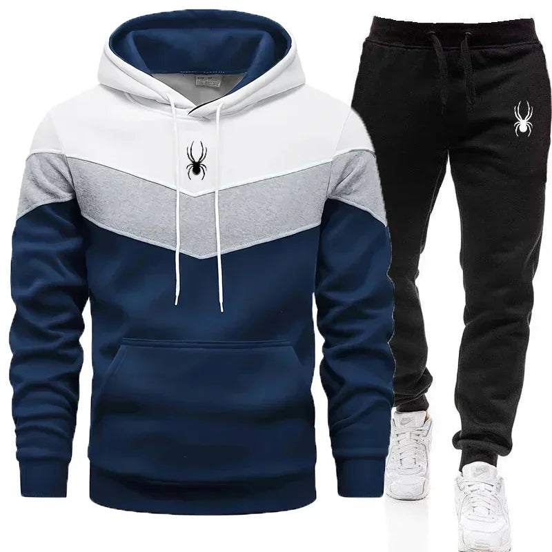 Men's Tricolor Hoodie & Jogging Pants Tracksuit – Casual Sports 2-Piece Set