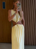 Women's Metal Trim Sleeveless Skinny Prom Dress – Elegant O-Neck Party Vacation Dress
