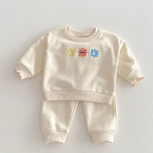 2025 New Spring 0-4Yrs Infant Baby Girls Clothing Set Long Sleeved Cotton Embroidery Pullover+Pants Toddler Baby Clothes Suit